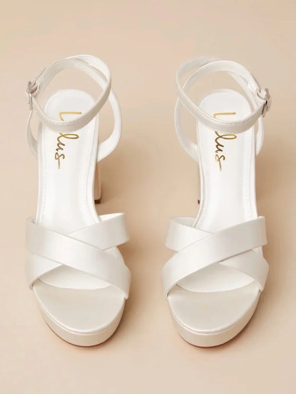 Lulu's Ivory Platform Ankle-Strap Block Heels